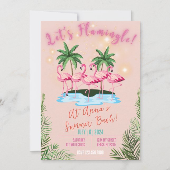 Convites Vamos Flamingle! Flamingo Theme Summer Bash Invite (Frente)