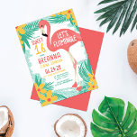 Convites Vamos Flamingle Flamingo Tropical Sweet 16<br><div class="desc">Este doce e moderno convite de aniversário de dezesseis anos é perfeito para a estação de verão. Apresenta um flamingo, flores e folhas desenhados à mão. O esquema de cores inclui amarelo-manga, rosa-coral, verde-lacrimejante e branco. É divertido, brincalhão e verão; o design perfeito para uma festa de piscina, barbeque ou...</div>