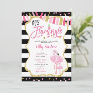 Convites Vamos Flamingle Flamingo Watercolor Chá de fralda