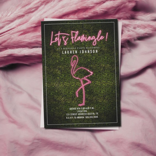 Convites Vamos Flamingle Neon Flamingo Boxwood Aniversário (Criador carregado)