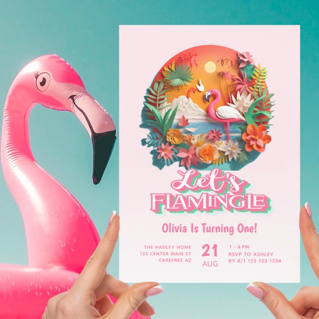 Convites Vamos Flamingle primeiro aniversario Rosa (Criador carregado)
