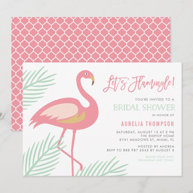 Convites Vamos Flamingle Tropical Chá de panela (Frente/Verso)