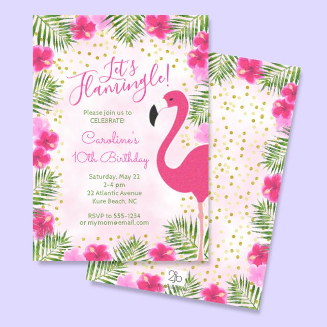 Convites Vamos Flamingle Tropical Rosa, Floral, Aniversário (Criador carregado)