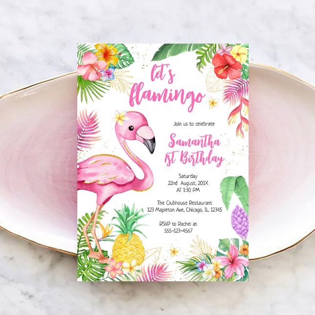 Convites Vamos Flar Aniversário Tropical Menina Rosa (Criador carregado)