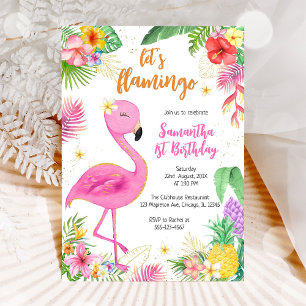 Convites Vamos Flarnmingo Rosa Menina Aniversário Tropical