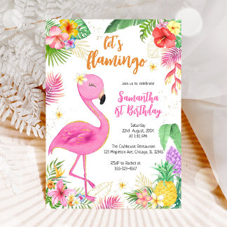 Convites Vamos Flarnmingo Rosa Menina Aniversário Tropical