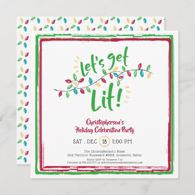 Convites VAMOS GET LIT | Luzes de férias | Férias (Frente/Verso)