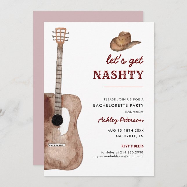 Convites Vamos Get Nashty Nashville Nash Festa de solteira (Frente/Verso)