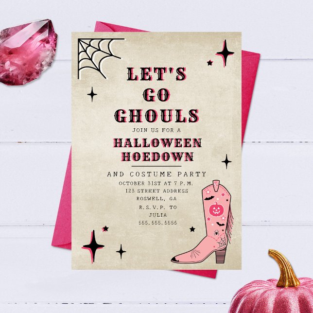 Convites Vamos Go Ghouls Festa Rosa Boot do Halloween (Criador carregado)