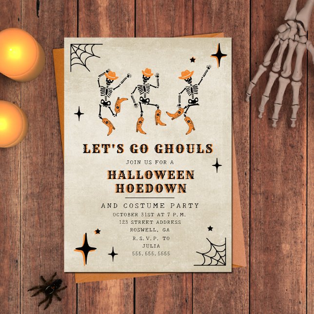 Convites Vamos Go Ghouls Skeleton inicia festa de Halloween (Criador carregado)