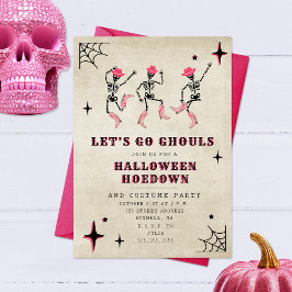Convites Vamos Go Ghouls Skeleton Pink Halloween Party