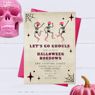 Convites Vamos Go Ghouls Skeleton Pink Halloween Party