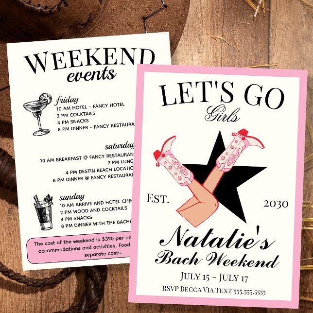 Convites Vamos Go Girls Cowgirl Bachelorette Itinerary e (Criador carregado)