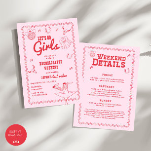 Convites Vamos Go Girls Cowgirl Pink and Red Bachelorette
