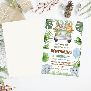 Convites Vamos Hang OuT Baby Elephant Primeiro aniversário