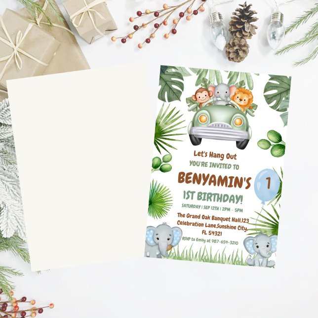 Convites Vamos Hang OuT Baby Elephant Primeiro aniversário (Criador carregado)