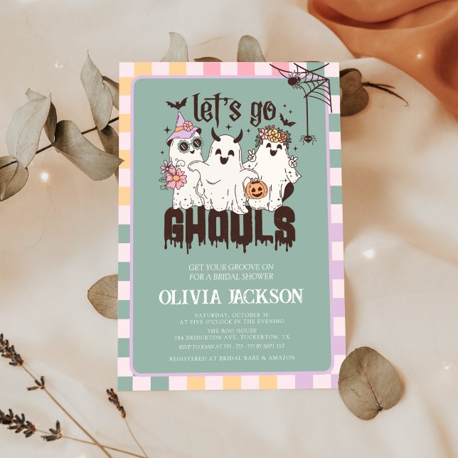 Convites Vamos Ir Ghouls Groovy Halloween Chá de panela (Criador carregado)