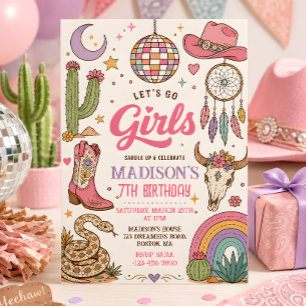 Convites Vamos Lá Garotas Aniversário Disco Cowgirl Western