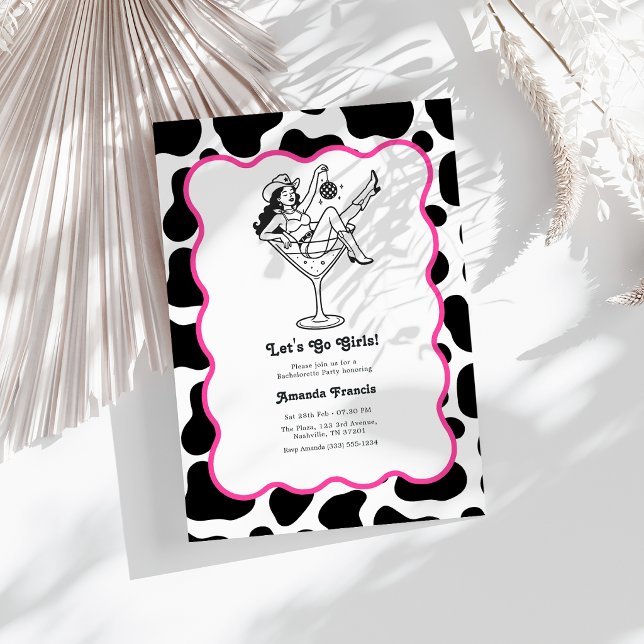 Convites Vamos Lá Garotas Caubói Martini Despedida de Solte (Let's Go Girls Cowgirl Martini Bachelorette Party Invitation)