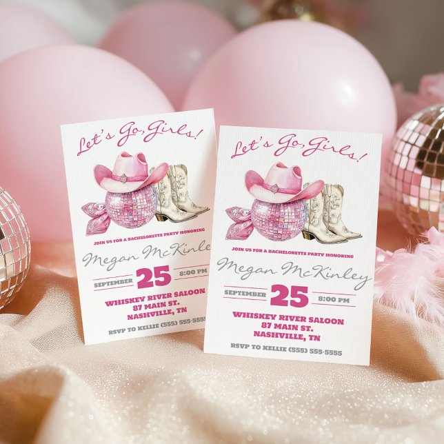 Convites Vamos Lá, Garotas! Disco Rosa, Despedida de Soltei (Criador carregado)