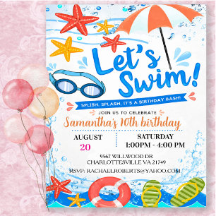 Convites Vamos Nadar Festa de Aniversário na Piscina