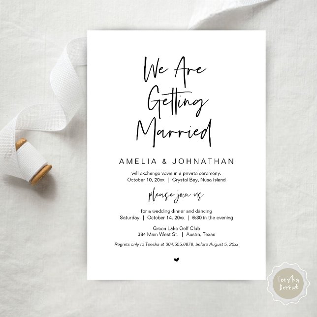 Convites Vamos nos casar, Elopement Janta Dancing I (We are getting married, Elopement Dinner Dancing Lunch Brunch Invitation Card, PDF, Black White)
