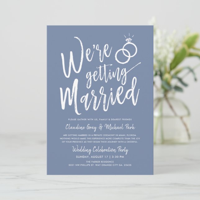 Convites Vamos Nos Casar Pombo Azul Pós-Casamento (Em pé/Frente)
