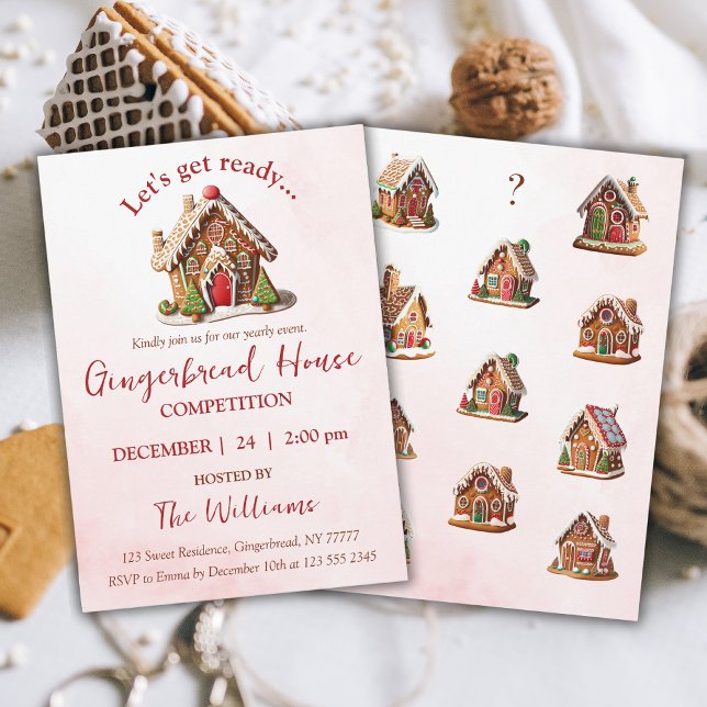 Convites Vamos nos Preparar para a Competição da Casa de Gi (Are you hosting a Gingerbread House Competition this year? Don't wait; grab this invitation now!)