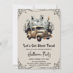 Convites Vamos Obter Folha Enfrentada Festa de Halloween Ad