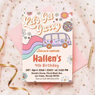 Convites Vamos Obter Groovy Retro Boho Daisy Rainbow Aniver
