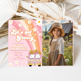 Convites Vamos Obter Groovy Retro Rainbow 10º Aniversário F