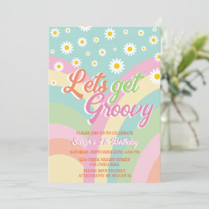 Convites Vamos Obter Groovy Retro Rainbow Pastel 4º Anivers