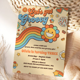 Convites Vamos Obter o Groovy Retro Rainbow aniversário de 