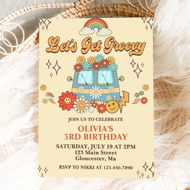 Convites Vamos Obter o Groovy Retro Rainbow aniversário de  (Criador carregado)