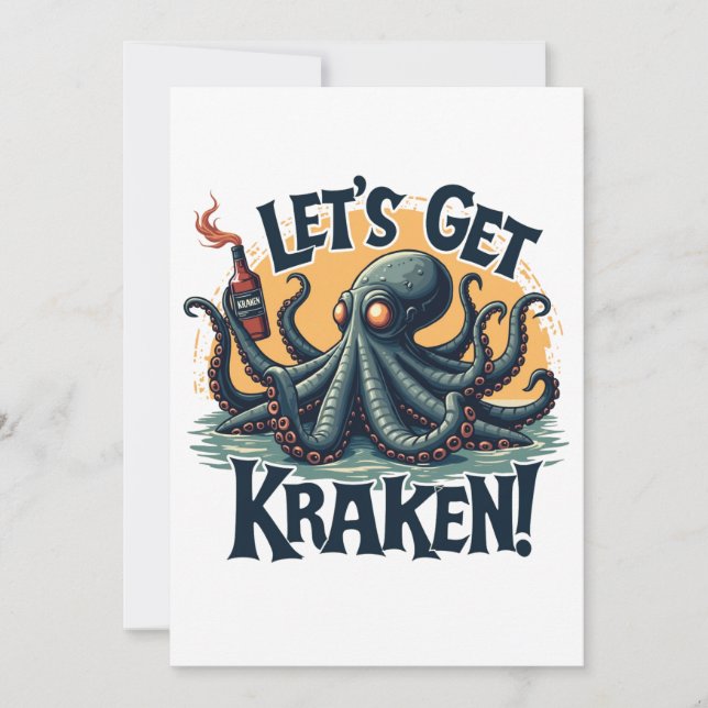 Convites Vamos Obter Octopus De Bebendo De Rum Funny Kraken (Frente)