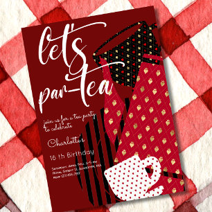 Convites Vamos par-tea, chá elegante e simples de aniversár