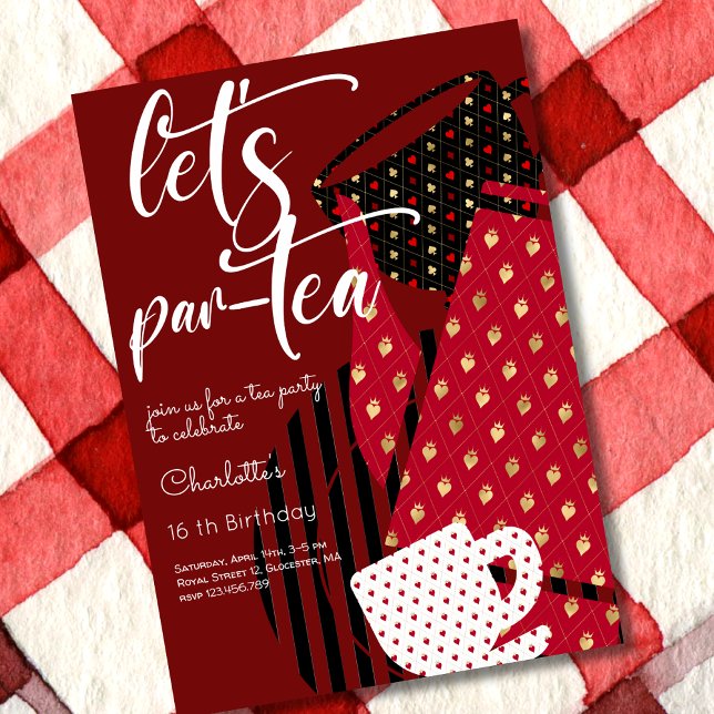 Convites Vamos par-tea, chá elegante e simples de aniversár (Criador carregado)