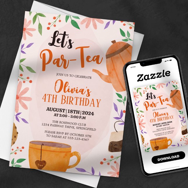 Convites Vamos Par-tea! Festa de Chá Floral de Aniversário (Criador carregado)