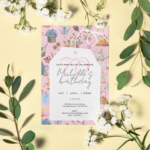 Convites Vamos Par Tea Rosa 70 de Aniversário Floral