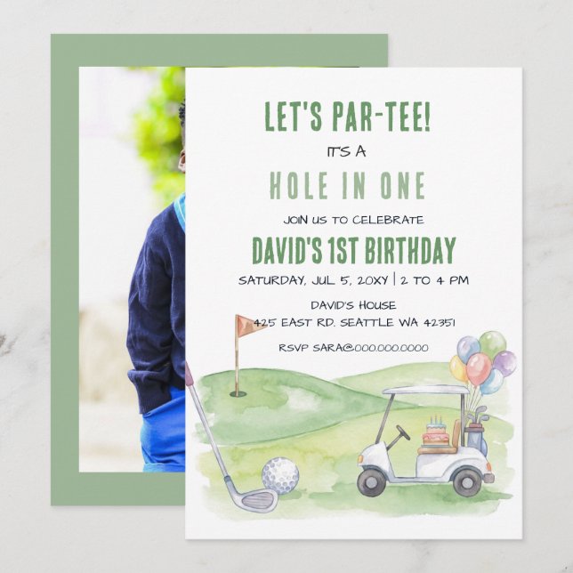 Convites Vamos Partee Buraco em Um Golfe Foto Aniversário  (Frente/Verso)