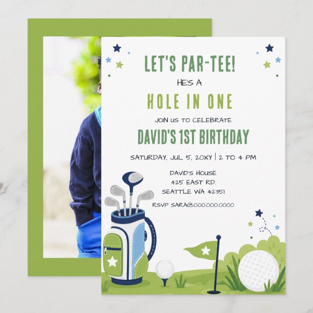 Convites Vamos Partee Buraco em Um Golfe Foto Aniversário  (Frente/Verso)