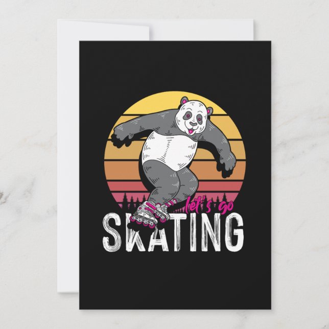 Convites Vamos Patinar Panda Inline Rollerblading (Frente)