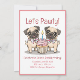 Convites Vamos Pawty Birthday Pug Cupcake