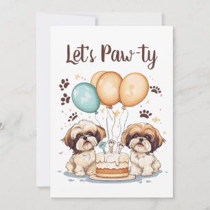 Convites Vamos Pawty Birthday Shih Tzu Dogs Birthday Cake