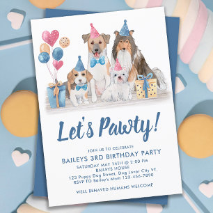 Convites Vamos Pawty Watercolor Puppy Party Dog Aniversári