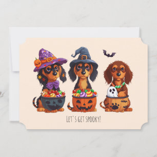 Convites Vamos Pegar Cães Dachshund Spooky no Dia das Bruxa
