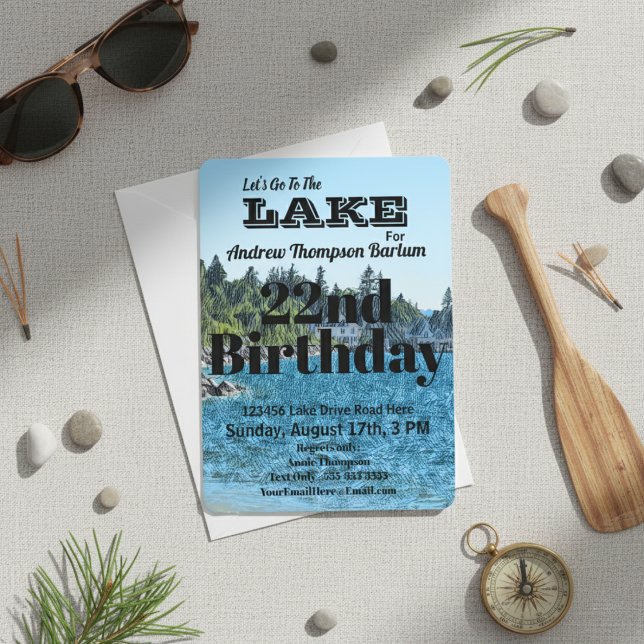 Convites Vamos Personalizável Ir Ao Aniversário Do Lago (Customizable Let's Go To The Lake Birthday Invitation)