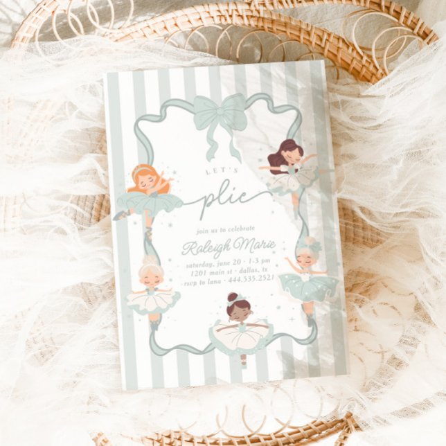 Convites Vamos Plié Teal Balés Girls Ballerina Aniversário (Criador carregado)