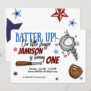 Convites VAMOS REBATER Baseball Pequeno Slugger Aniversário