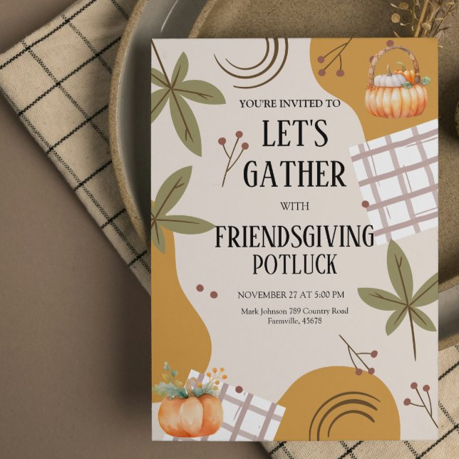 Convites Vamos reunir amigos Ação de Graças Potluck  (friendsgiving thanksgiving invitations neighborhood picnic dinner feast burnt orange pumpkin freinds)